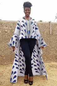 Kuwaha African Print Ruffle Sleeve Jacket High Low White Blue Black African Fashion Modern African Fashion Dresses African Clothing