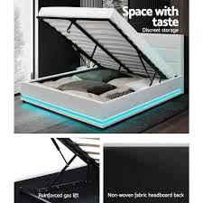 Here's how to build a queen size bed frame with 6 drawers. Artiss Lumi Led Bed Frame Pu Leather Gas Lift Storage White Queen Mattressoutlet