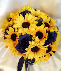 New to the collection are a variety of sunflower and rose bouquets. Sunflower And Blue Bouquet Sunflower Blue Wedding Navy Blue Etsy Sunflower Wedding Bouquet Blue Sunflower Wedding Navy Wedding Flowers