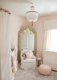 Pink And Gray Girl Nursery Design With Sheer Canopy Over Crib Traditional Nursery Girl Nursery Room Girl Room Baby Girl Nursery Room