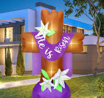6FT Easter Inflatable Cross With Lilies & Lights - "He Is Risen" Outdoor  Yard Decoration For Garden, Party, Holiday