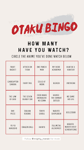 Otaku Bingo Bingo Template Bingo Good Anime To Watch