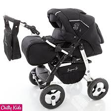 Chilly Kids Jaguar 2 In 1 Pram Combi Stroller Pushchair Rain Cover Mosquito Net 07 Colors 04 Black Shadow Stroller Kids Strollers Pushchair