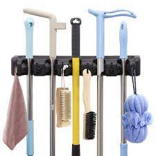 Metal broom rack, mop rack, broom or mop hanger, broom or mop storage, black wrought iron, wall mounted. Wall Mount Broom Holder Organizer Stainless Steel For Mop Dustpan Closet Tool Storage Utility Rack Kitchen Cabinet Door Hanger Black Walmart Canada