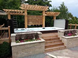 Beautiful Swim Spa Install With Cedar Pergola Backyard Spa Swim Spa Landscaping Spa Landscaping