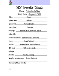 My Favorite Things Name Nikki Magnusson Birth Date January 22 Teacher Wish List List Template Favorite Things List