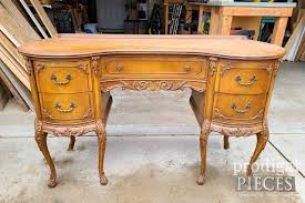 This distinguished desk is entirely handmade with beautifully matched myrtle veneers. French Provincial Kidney Desk Makeover Prodigal Pieces