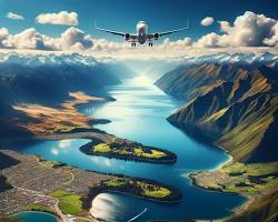 Image of plane flying over the New Zealand landscape