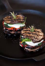 Grilled Eggplant And Mozzarella Stacks With Roasted Red Peppers Portobello Mushrooms Spinach Basil And Topped With Pesto Olive Oi Food Yummy Food Recipes