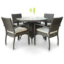 4 Seater Outdoor Dining Set Brown Rattan Round Glass Table Top Garden Furniture Furniture Garden Furniture Sets Outdoor Dining Set