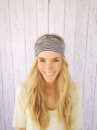 White Bird With Long Hair On Head Striped Headband Black White Striped Hair Band Stretchy Womens Fashion Hair Accessory By Three Bird Thin Headbands Fashion Hair Accessories Striped Headbands