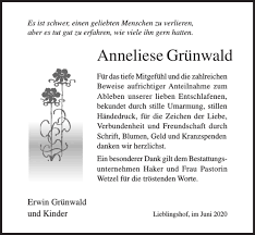 Traueranzeigen von Anneliese Grünwald