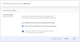 So, let's see step by step procedure to allow these less secure apps in your gmail account: Dejalu On Twitter If You Re On Google Apps The Admin Needs To Allow Users To Manage Their Access To Less Secure Apps