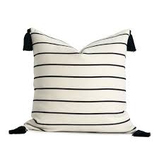 Black And White Throw Pillow With Tassels Inspired By Moroccan Design This Tassel Throw Pillow Cover Features Minimalist Stripes It Is Embellished With B Neutral Pillow Covers Neutral Pillows Pillows