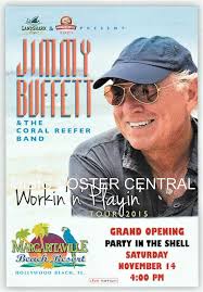 Jimmy Buffett and the Coral Reefer Band 2015 Workin 'N Playin Tour Color  Poster