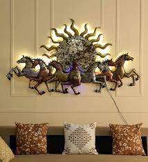 Antiques and collectibles of all kinds. Buy Metal Running Horse Behind Sun In Golden With Led Wall Art By Malik Design Online Wildlife Metal Art Metal Wall Art Home Decor Pepperfry Product