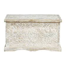 Coffre Indien Sculpte En Manguier Massif Blanc Effet Vieilli L 79 Cm Bleached Wood Shabby Chic Furniture Trunks Chests