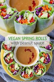 Vegan Spring Rolls With Peanut Sauce Recipe Vegan Spring Rolls Vegetable Recipes Vegetarian Recipes