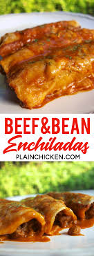 Beef And Bean Enchiladas Quick And Easy Weeknight Meal Corn Tortillas Filled With Beef And Beef Enchilada Recipe Enchilada Recipes Enchilada Casserole Beef