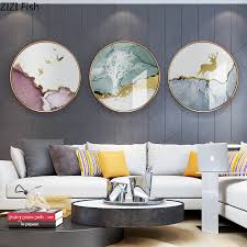 Modern Creative Nordic Decorative Paintings Glass Gold Frame Round Abstract Home Living Room Background Wall Wall Decoration Nordic Wall Canvas Home And Decoration