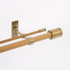 Mid Century Wooden Double Rod Wood Brass In 2021 Double Rods Double Rod Curtains Curtain Rods