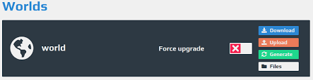 Click the minecraft worlds tab. World Option Force Upgrade Aternos
