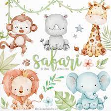 Safari Watercolor Clipart Safari Baby Shower Jungle Watercolor Clip Art Nursery Nursery Decor Art Printable Art Wall Decor In 2021 Animal Clipart Watercolor Clipart Safari Baby Animals