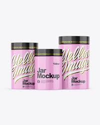 Download Three Glossy Jars Mockup In Jar Mockups On Yellow Images Object Mockups PSD Mockup Templates