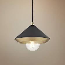 Black And Brass Mini Pendant Light Mitzi Marnie 8 Wide Aged Brass Mini Pendant W Black Shade 47f14 Lamps Plus Mini Pendant Black Pendant Light Shades Of Black