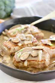 Baked pork chops preheat your oven to 350 degrees fahrenheit and arrange your seasoned chops in a baking dish. One Skillet Pork Chops In Mushroom Sauce Laughing Spatula