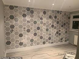 Woman Creates Beautiful Diy Wall Deco Using Wall Paper Samples Feature Wall Wallpaper Diy Feature Wall Ideas Wallpaper Walls Bedroom