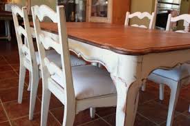 French Country Dining Table And Chairs Cream White Two Tone Wood Ladderback Annie Sloan Country Dining Tables French Country Dining Room French Country Dining