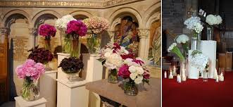 A 'long & low' church altar design that can double up as a top table centrepiece back at the wedding breakfast. Flowers For Church Weddings
