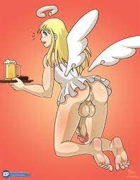 1boy alcohol angel angel boy angel wings animal humanoid anus ass  avian avian humanoid backsack balls beer beverage beverage can big balls  big penis blond hair blond hair male