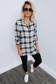 Black And White Flannel Outfit Women Fine Being Me Tunic Black White Shirt And Jeans Women Black Plaid Shirt Outfit Plaid Shirt Outfits
