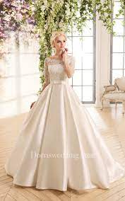 Ball Gown Long Bateau Half Sleeve Illusion Satin Dress With Lace Top Wedding Dresses Lace Top Wedding Lace Top Wedding Dress