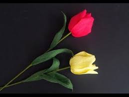 Tulip Flower With Crepe Paper Craft Tutorial Tulips Are Not Only The National Flower Of Turkey But A Paper Flower Video Paper Flowers Diy Crepe Paper Crafts