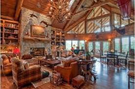 Our designer cabin themed and lodge bedding category features southwestern and cabin designs. Luxury Living Room With Log Cabin Feel Log Home Interior Cabin Interior Design Rustic House