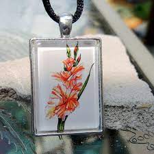 Gladiolus Flower Floral Jewelry August Flower Wearable Art August Birth Flower Gladiolus Flower Glass Tile Pendant