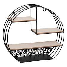 Etagere murale pour cuisine lifa living etagere murale bois et metal noir avec 4 etageres etagere murale industrielle vintage 58 x 11 x 52 cm bazis az. Etagere Murale Ronde En Bois Et Metal 39 X 10 9 X H 36 Cm Noir Cdiscount Maison