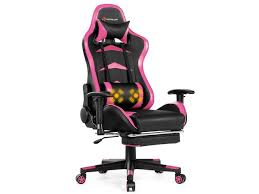 goplus massage gaming chair reclining swivel racing office chair with footrest pink pink in 2021 gaming chair chair foot rest