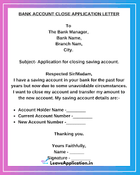 More letter format template sub: Application For Closing Bank Account 12 Sample
