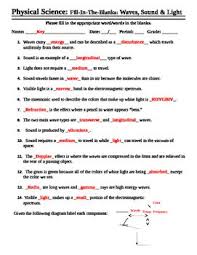 Waves Sound And Light Worksheet Fill In The Blank 2 Conceptual Understanding Waves Worksheets