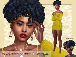 Coming in 12 colors this hairstyle cc is perfectly placed well designed and includes a dangling hair strand which is a . The Sims Resource Afro Curls With Hair Wrap
