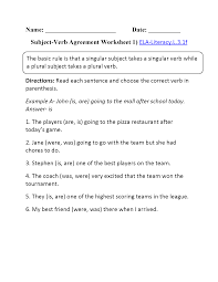 3rd Grade Common Core Language Worksheets Subject And Verb Language Worksheets Subject Verb Agreement