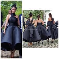 2017 Unique Design Tea Length Bridesmaid Dresses Halter Backless Big Bow Sh Tea Length Bridesmaid Dresses Short Black Bridesmaid Dresses Maid Of Honour Dresses