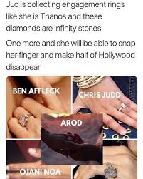 It was just two years ago that the former professional baseball player shocked the world by handing jlo an engagement ring on the beach. Dopl3r Com Memes Jlo Is Collecting Engagement Rings Like She Is Thanos And These Diamonds Are Infinity Stones One More And She Will Be Able To Snap Her Finger And Make