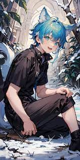 1boy，Shota，(high-definition quality，Masterpiece level)，Fresh and cold boy  character，Wolf ears、Wolf Tail highlights the sense of belonging to the  character，Heterochromatic eyes and the color of light blue hair echo each  other，with clean lines ...