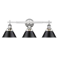 Golden Lighting Orwell 3 Light Chrome With Black Shade Bath Vanity Light 3306 Ba3 Ch Blk The Home Depot
