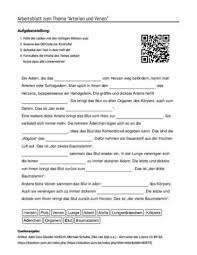 Arbeitsblatt Mit Luckentext Zum Thema Arterien Und Venen Arbeitsblatter Aufgabenstellung Lernen